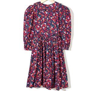 Mousefeathers Vtg Girls Floral Dress Puff Sleeves Basque Waist Victorian Prairie